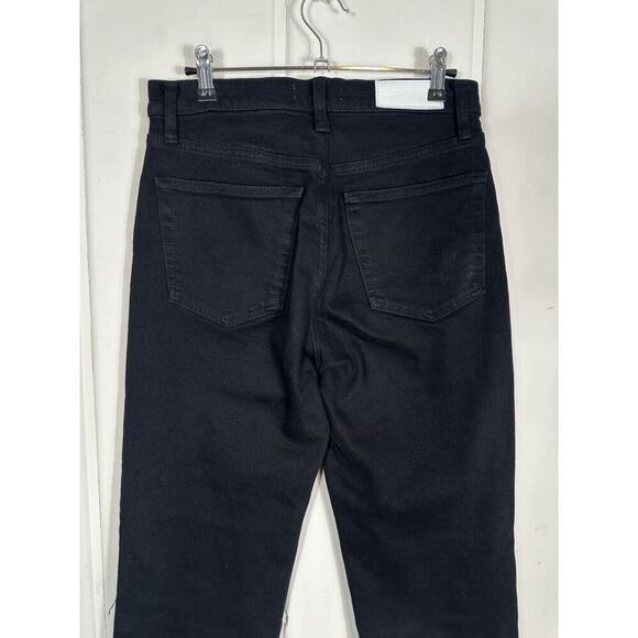 RE/DONE Originals 70s Stove Pipe Noir with Rip Cropped Jeans 27-Black Button Fly - Picture 8 of 12